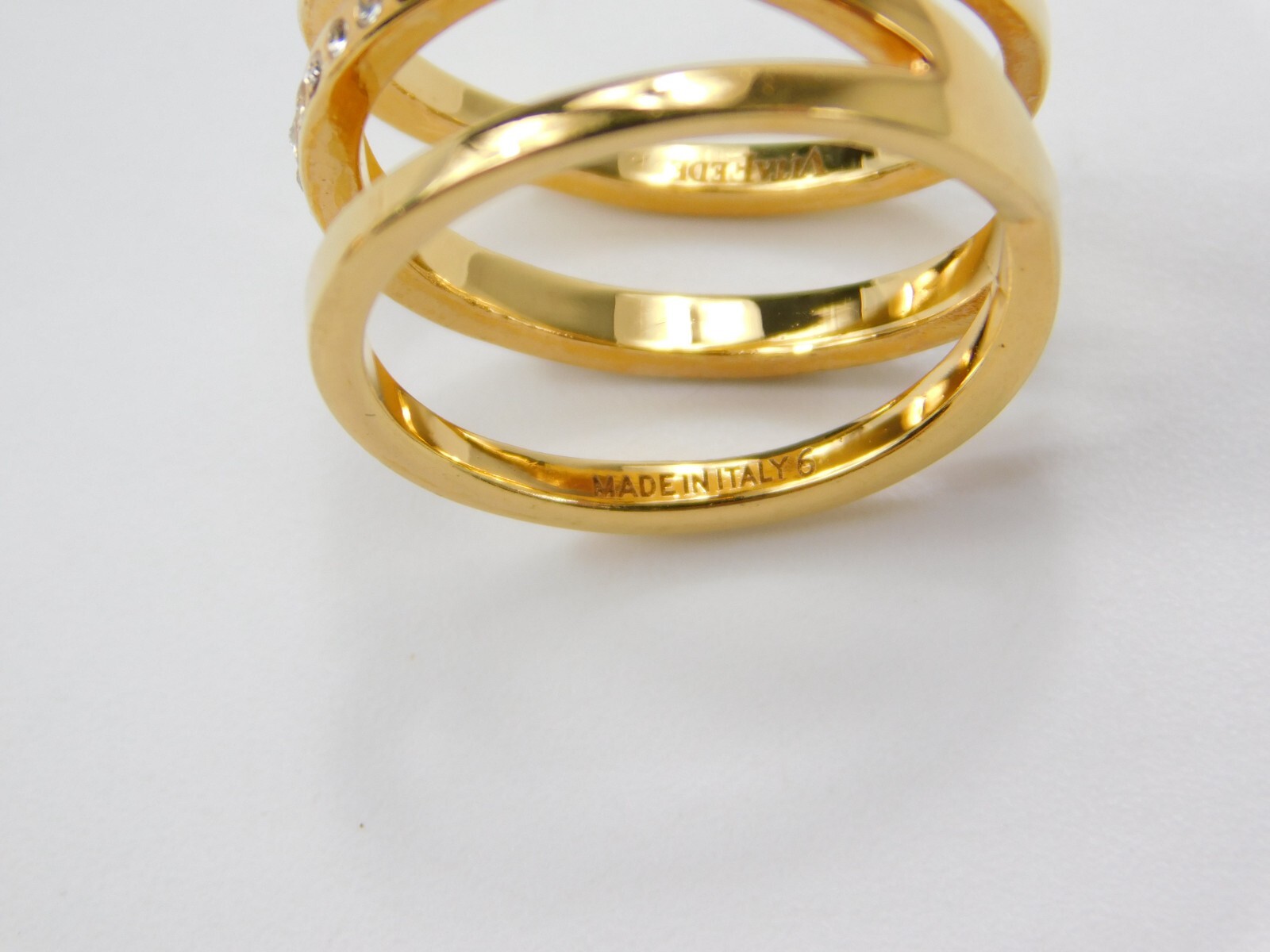 Vita Fede Italy Gold Tone Pave Crystal Ring Size 6 Designer