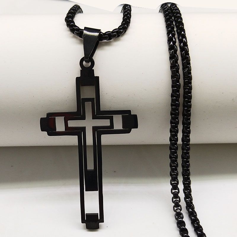 Men Chain Necklace Cross Pendants Choker Gothic Necklaces Stainless Steel 1Pcs