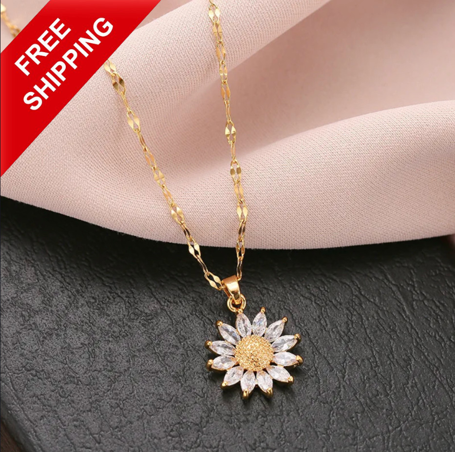 Luxury Gold Fashion Jewelry Gold Cubic Zircon Sunflower Pendant Necklace