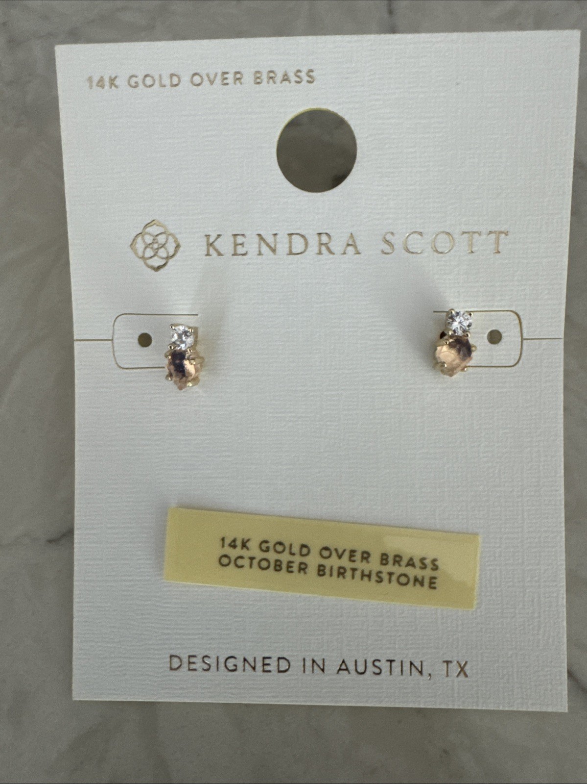 Kendra Scott Jensen Birthstone Stud Earrings – Gold/Pink Opalite Glass One Size