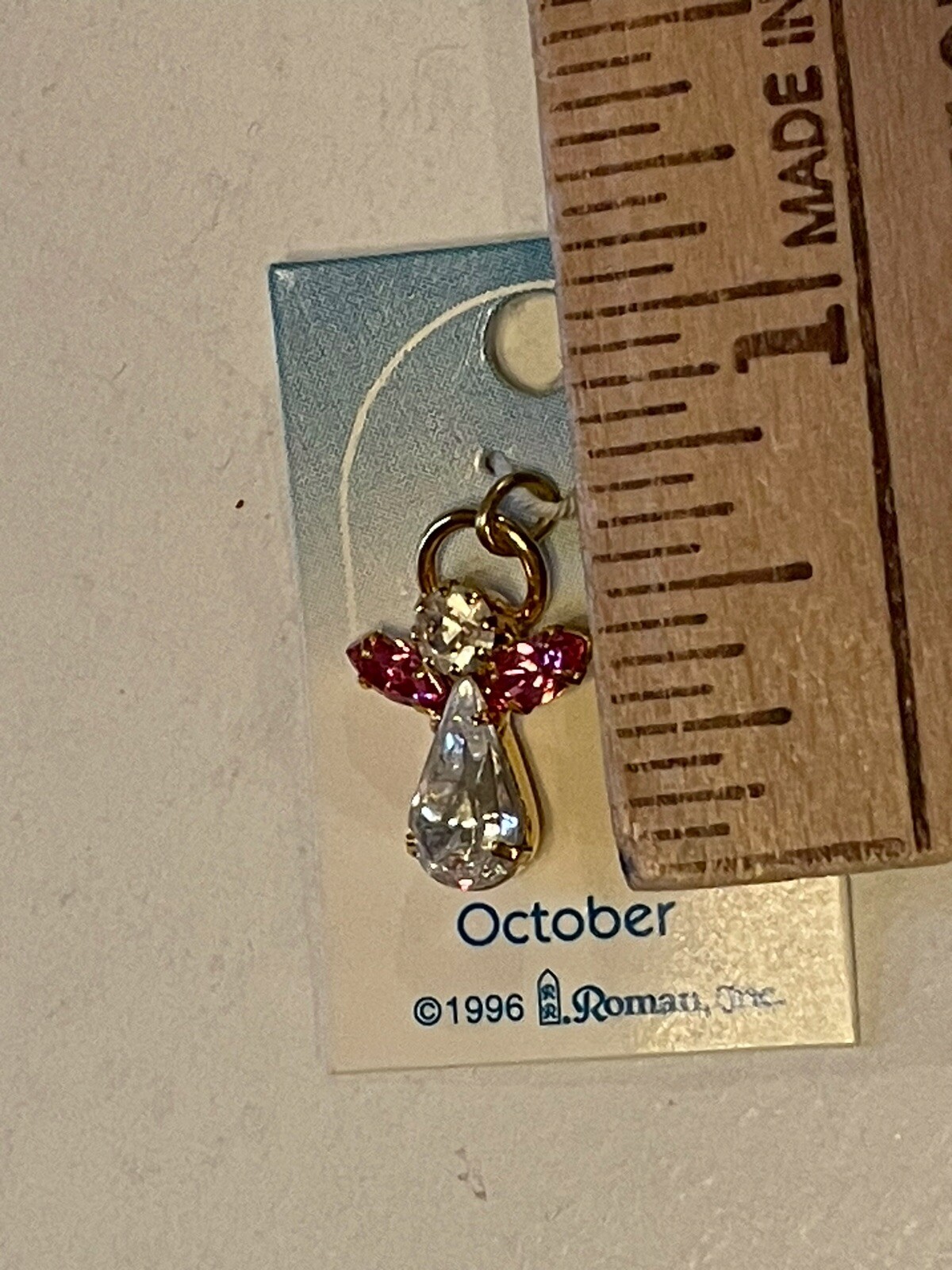 1996 October Birthstone Angel Charm Pendant Vintage Roman Inc NEW Rhinestones