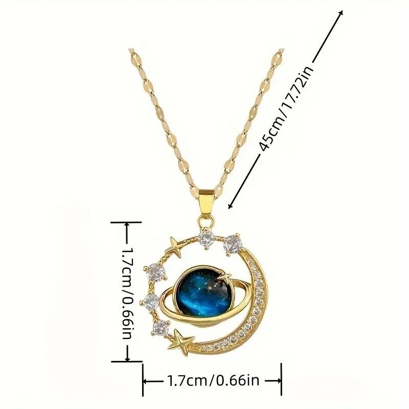 Stainless Steel Star Moon Planet Necklace Gold Clavicle Chain Celestial Jewelry