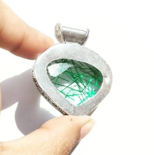 Green Rutialted Quartz Gemstone 925 Sterling Silver Handmade Jewelry Pendant