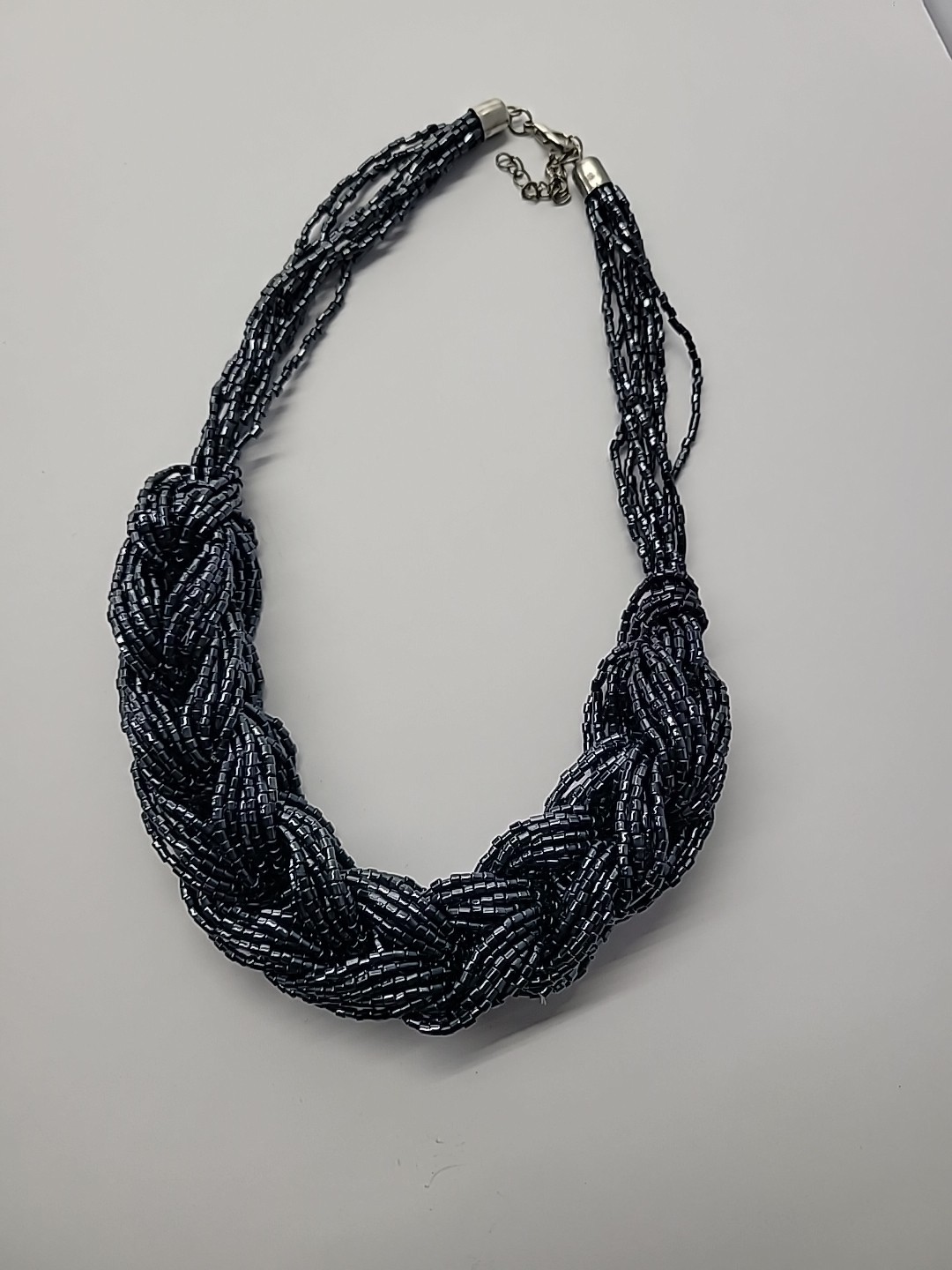 Multi Strand Seed Bead Necklace Twisted Navy Black Statement Jewelry