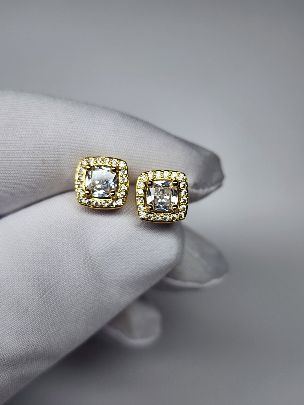 Gold Rose Silver Plated Stud Earrings With Cubic Zirconia Hip Hop Jewelry Unisex