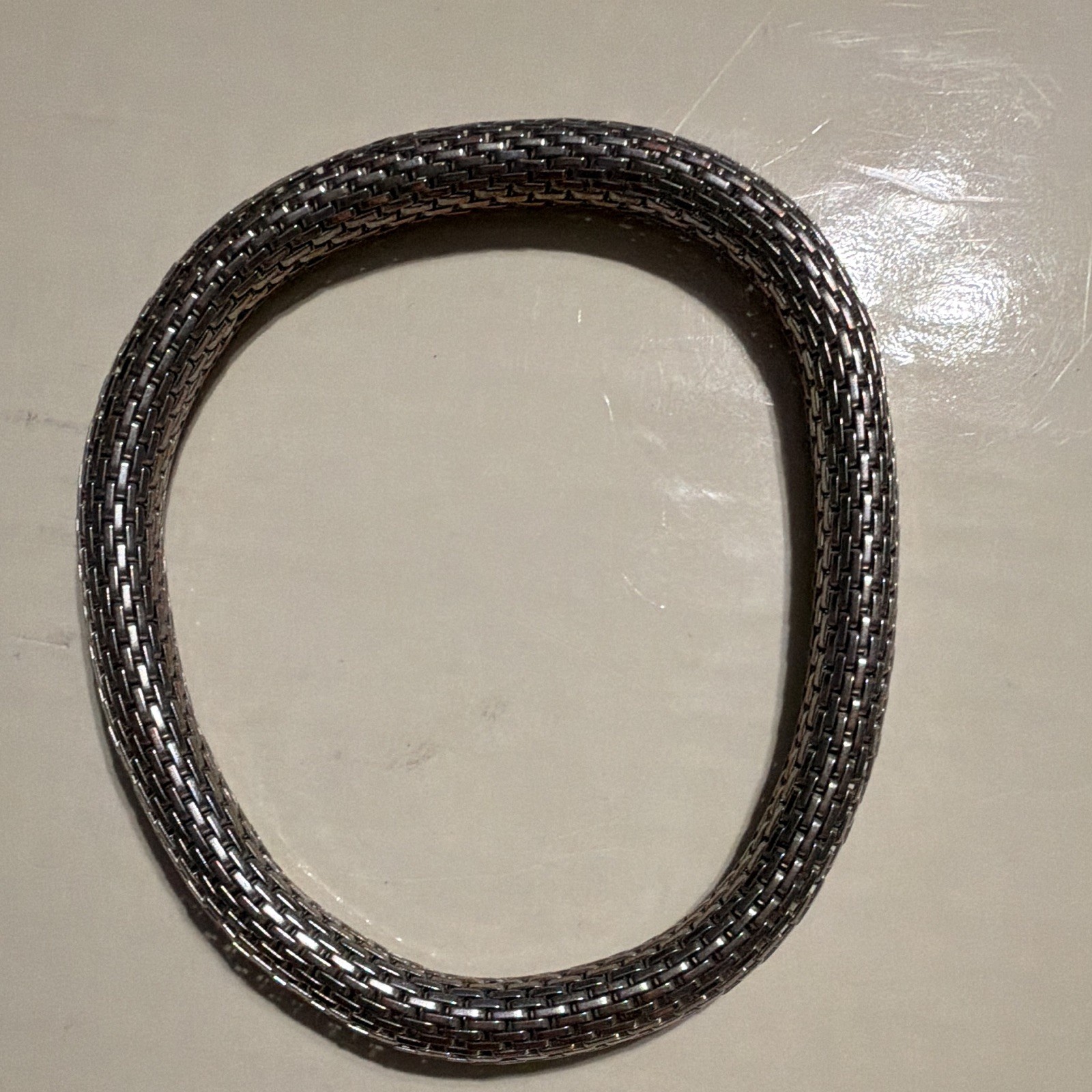 Silver Tone Mesh Chain Bangle Bracelet Metal No Clasp Stackable Round No Stone