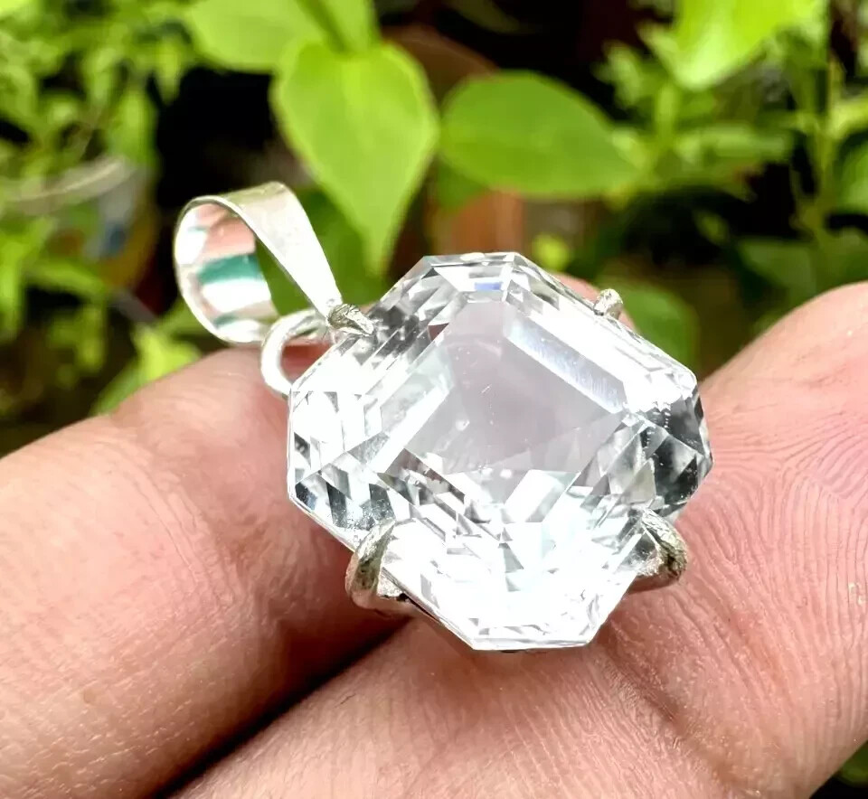 Natural 25 Ct Certified White Sapphire Loose Gemstone 925 Silver Pendant