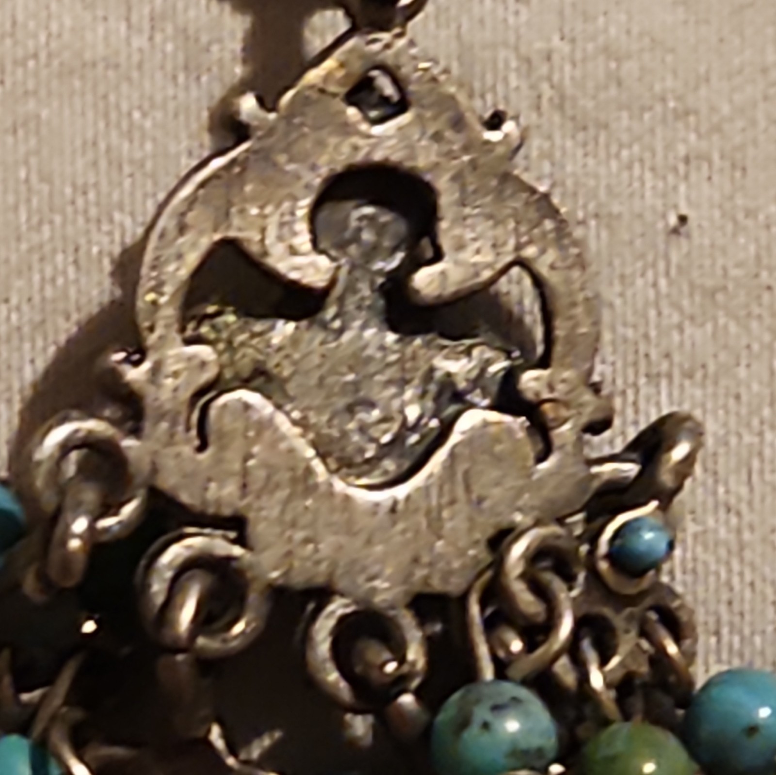 Boho Antique Silver Tone Faux Turquoise Blue Rhinestone Drop Pierced Earrings