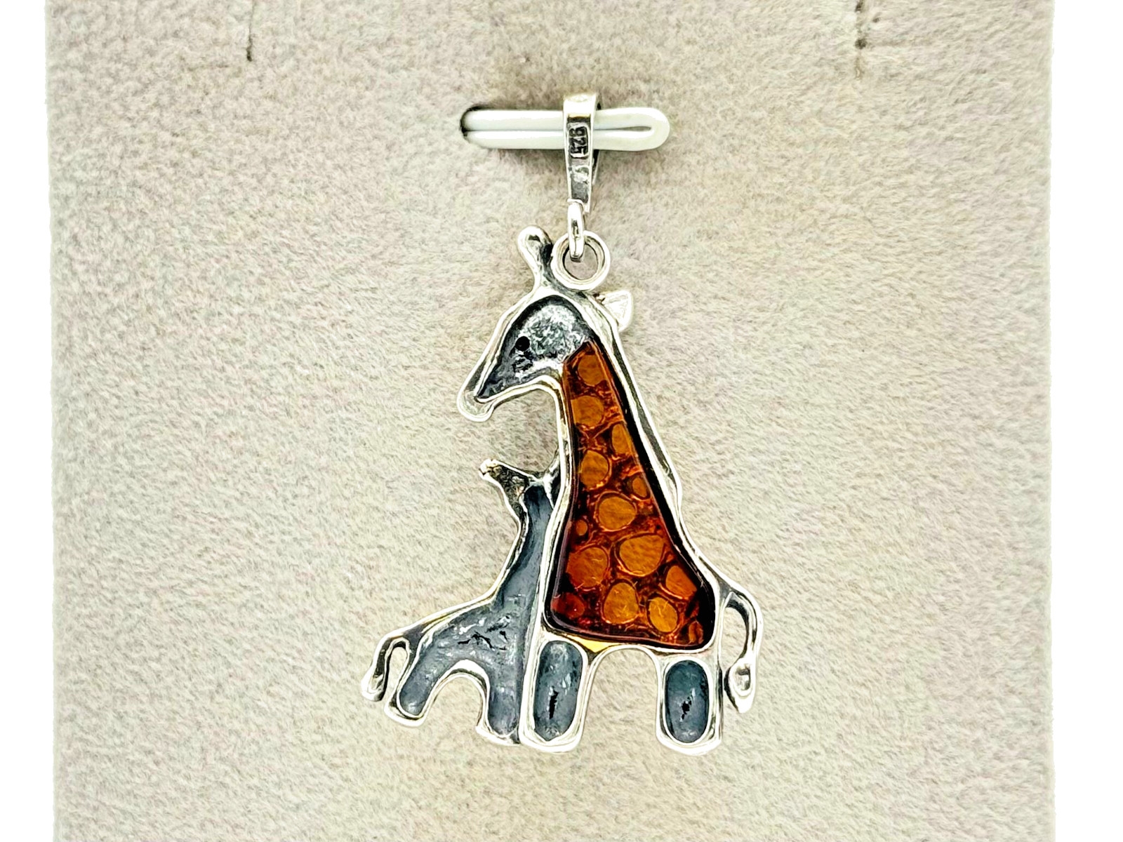 Gdansk Baltic amber and Sterling Silver Mother and Baby Giraffe Pendant