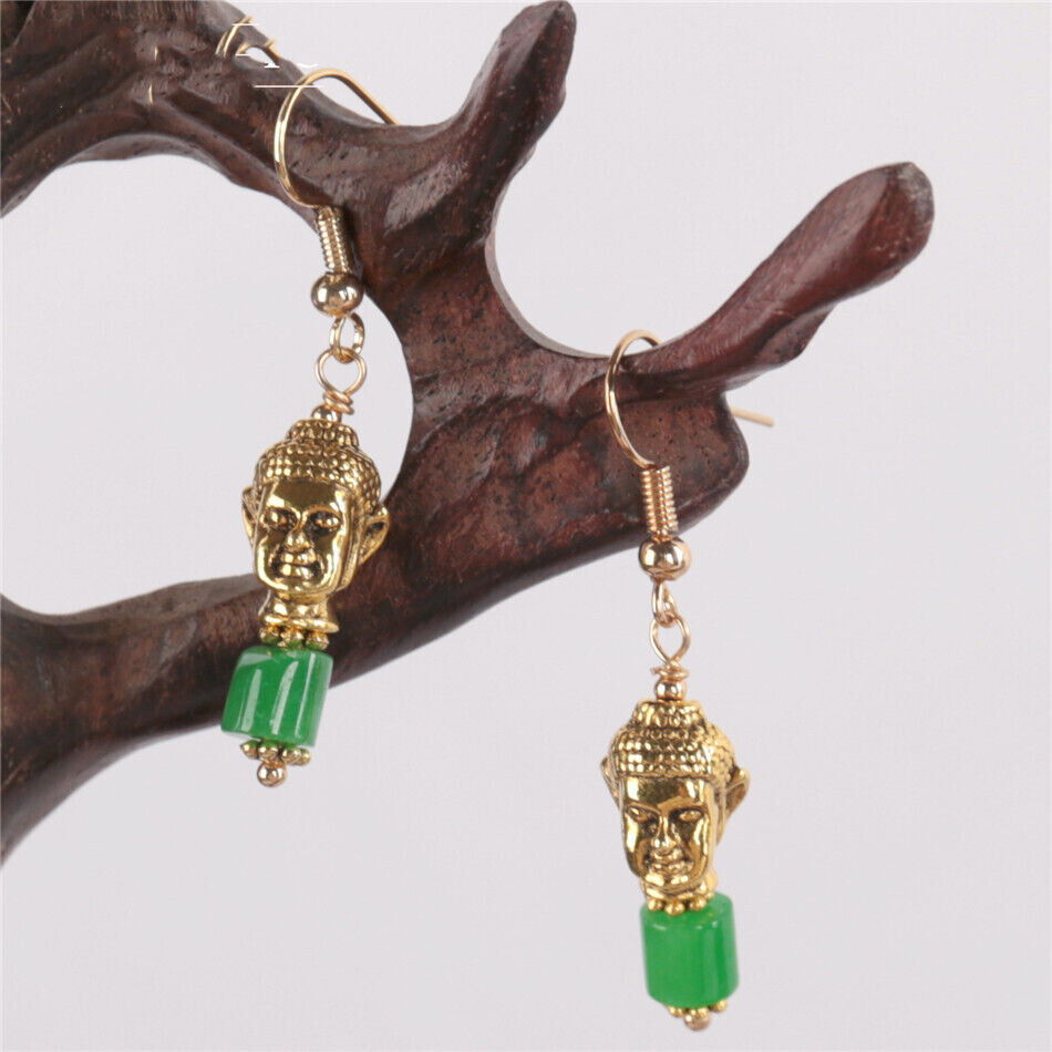 Green Jadeite Gemstone Earring Buddha Pendant Woman Beauty Gem Gift Love