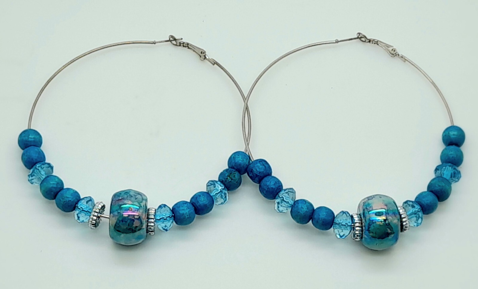 Bohemian Circle blue Wood Beaded plastic Bead Dangle Jewelry Hoop Earrings