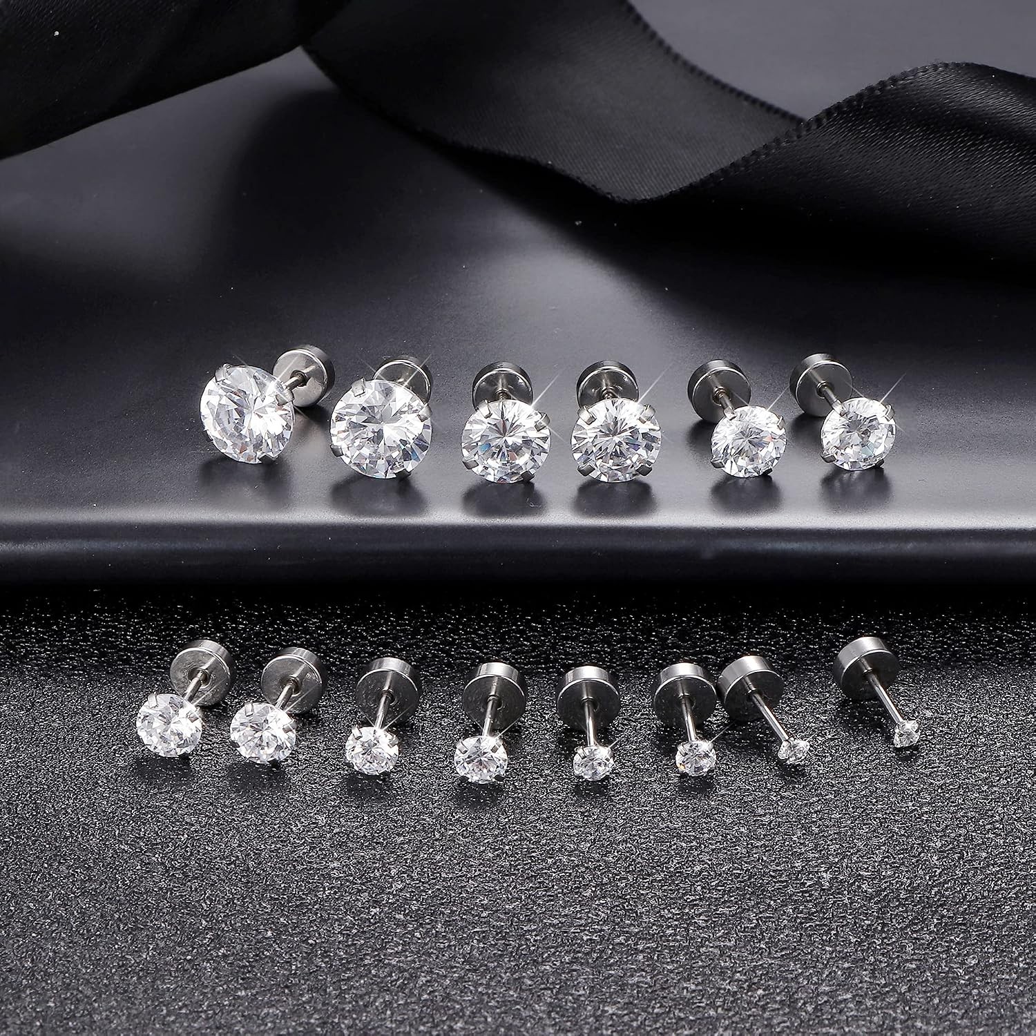 20G Hypoallergenic Flat Back Earrings for Women Men Silver 14K Gold Stainless St