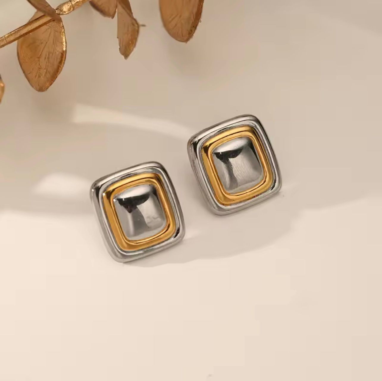 Gold Silver Geometric Stud Earrings Modern Square Statement Jewelry Gift