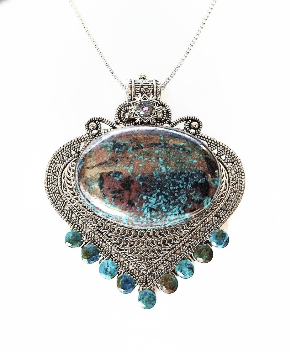 High Quality Shattuckite Chalcocite on SP Setting with Tourmaline 2