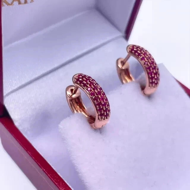 Simulated Red Ruby 2.00Ct Round Cut Women’s Hoop Earrings 14K Rose Gold Plated
