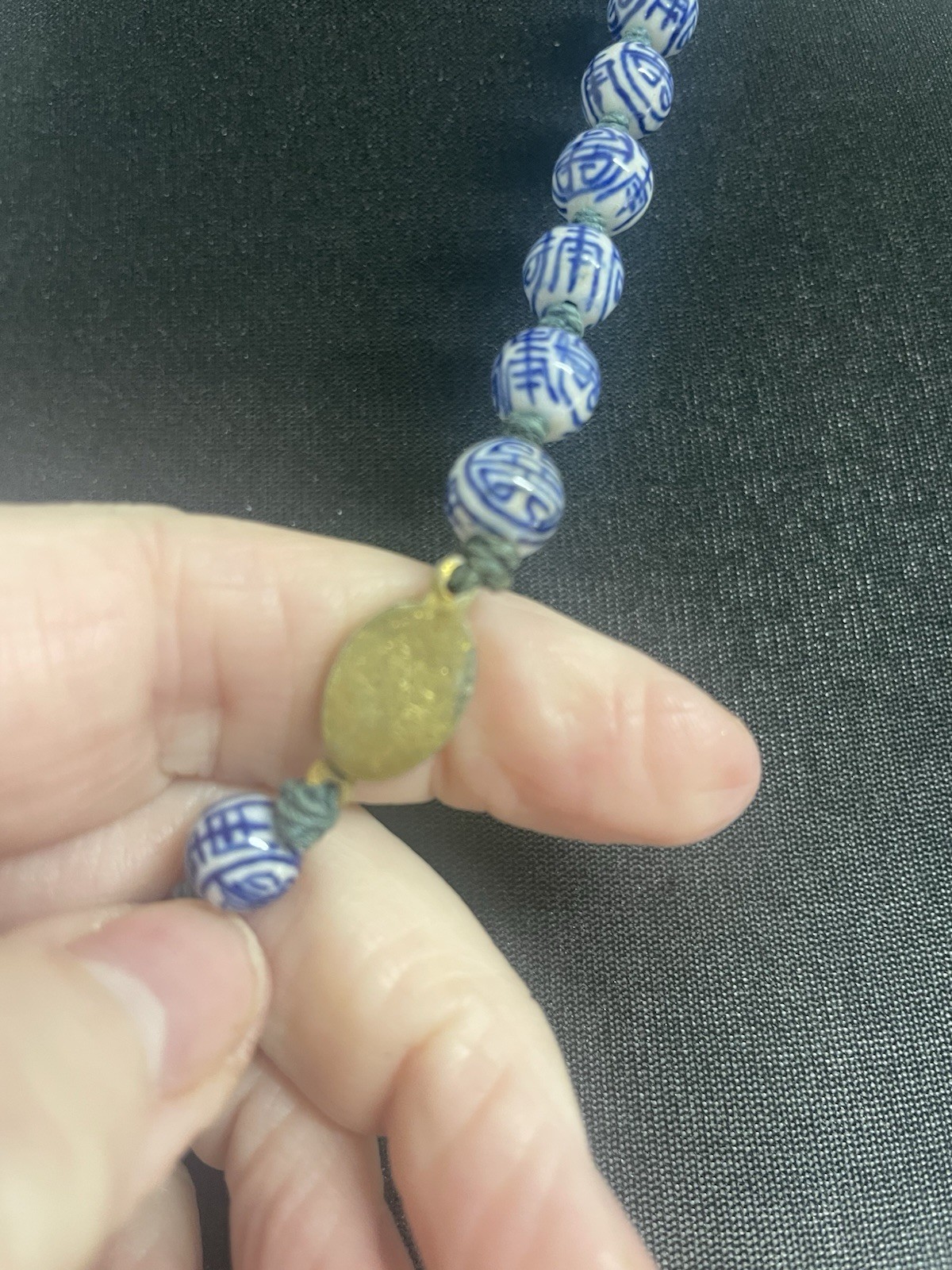 Vintage Chinese Blue &White Porcelain Hand Painted Beads Longevity Necklace