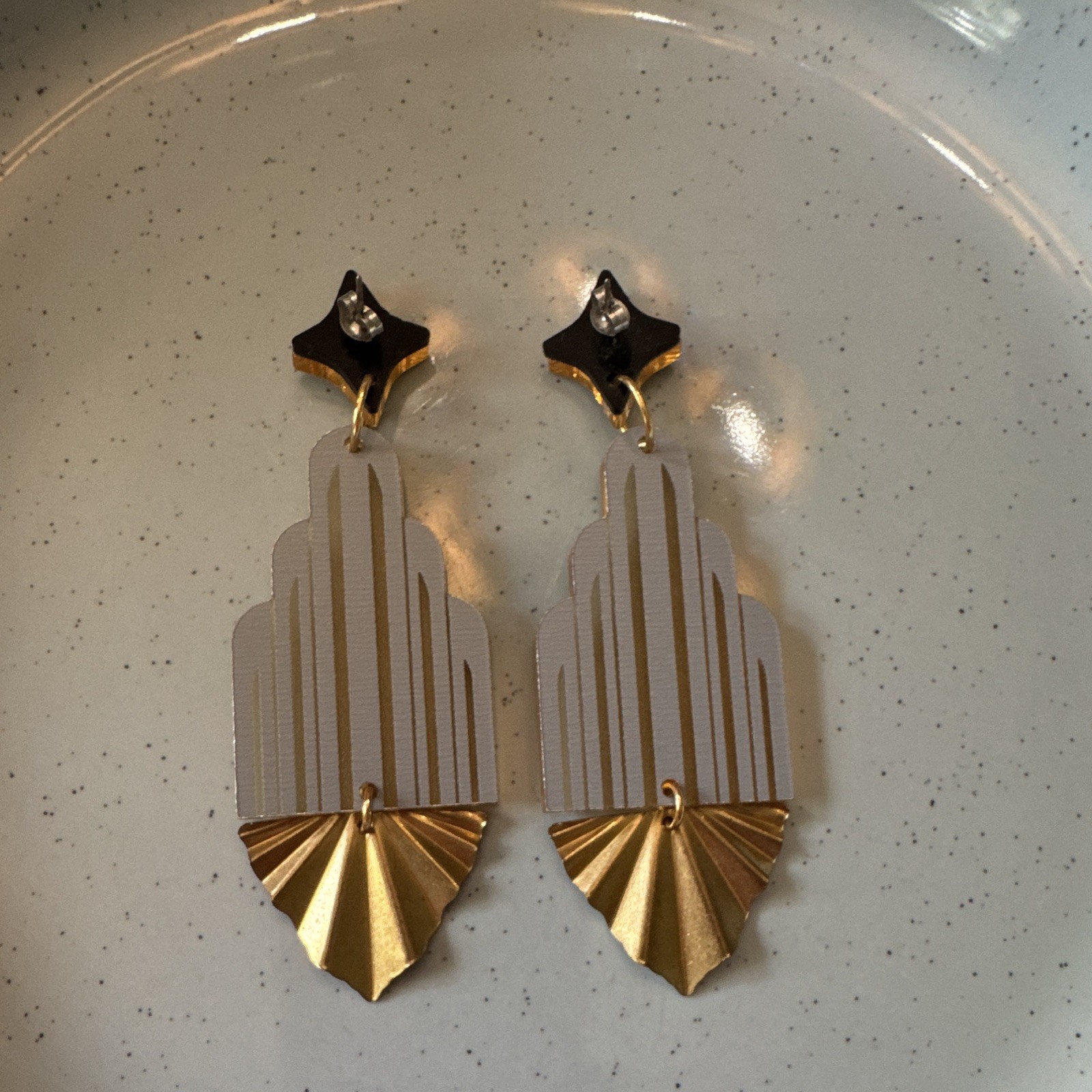 Gold Tone Art Deco Star Top Fan Dangle/Drop Earrings, Butterfly, No Stone