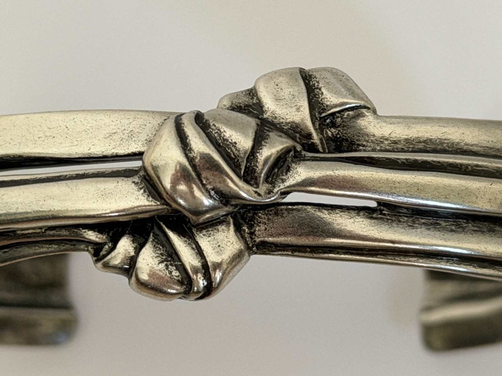 NWT Saint Laurent YSL Triple Knotted Antique Silver Brass Cuff Bracelet M $895