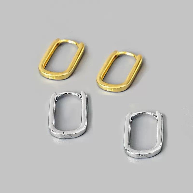 8mm Minimalist Oval Huggie Hoop Earrings 925 Silver Small Rectangle Hoops 460