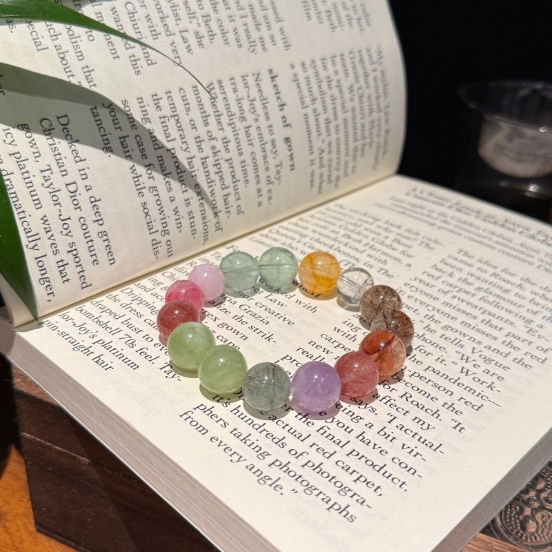 12/13mm Natural Green fluorite sprpentine jade rose quartz amethyst Bracelet