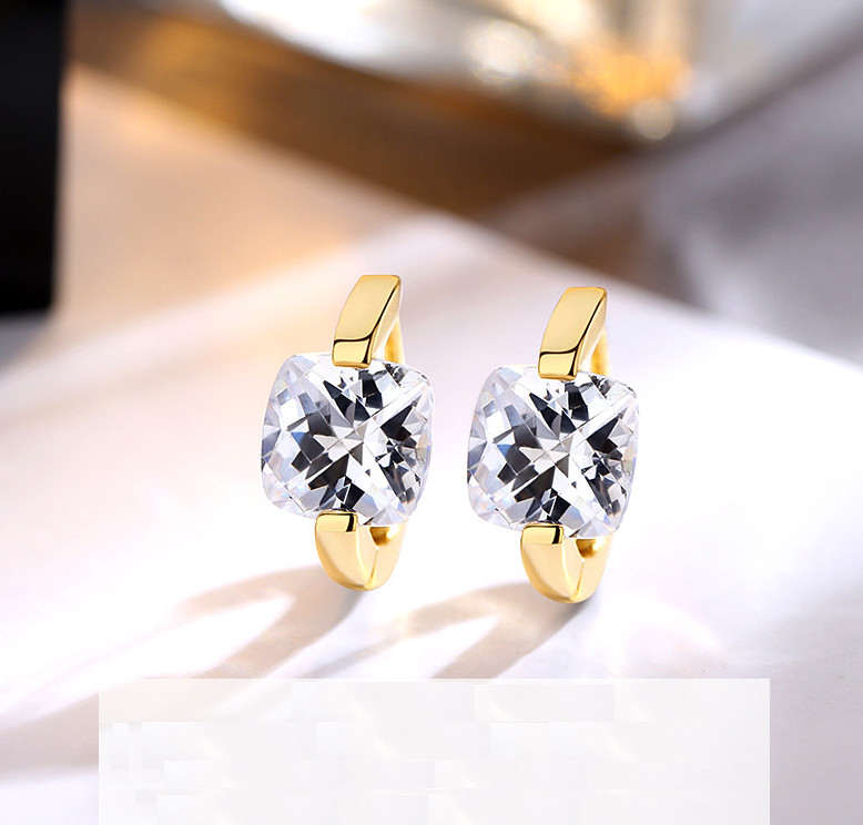 Women Girl 18K Gold Plated Square Cubic Zircon CZ Huggie Hoop Earrings Gift J11