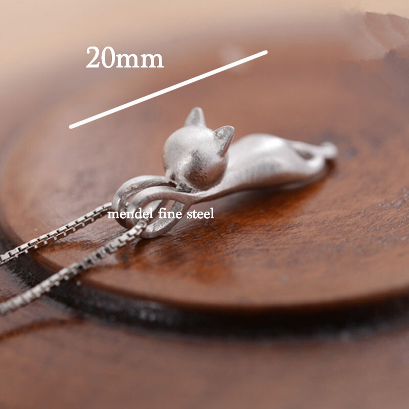MENDEL Sterling Silver Womens Cute Kitty Cat Pendant Necklace Sterling Silver