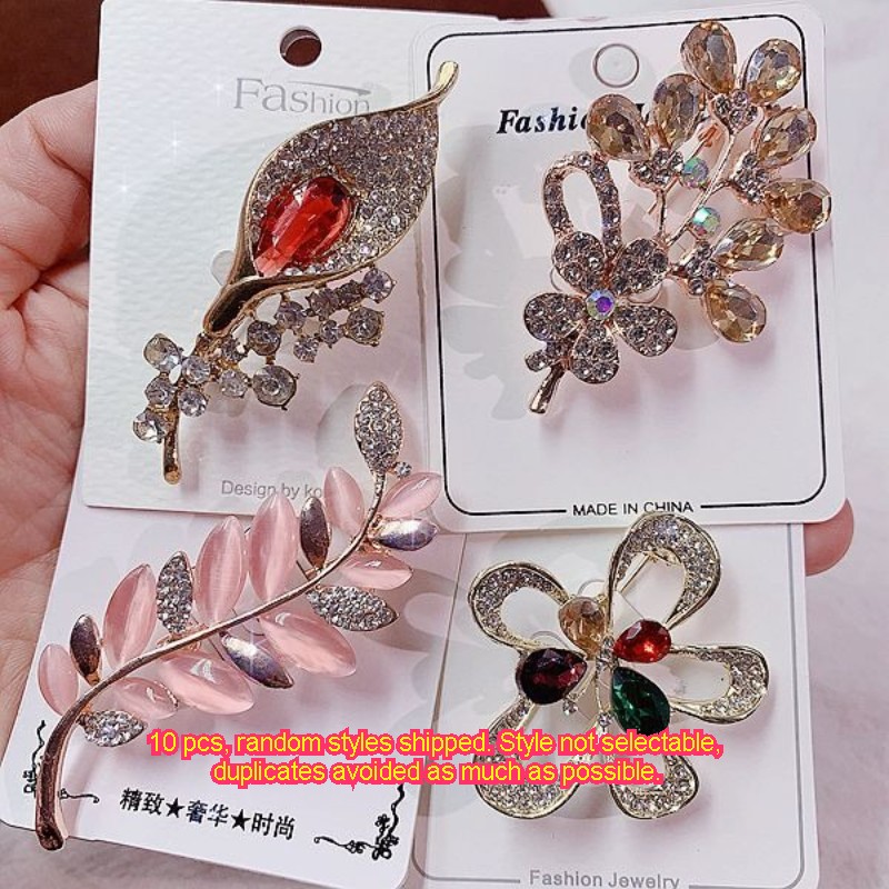 10Pcs Luxury Rhinestone Brooch Pin Set For Women Wedding Crystal Scarf Pins Lot