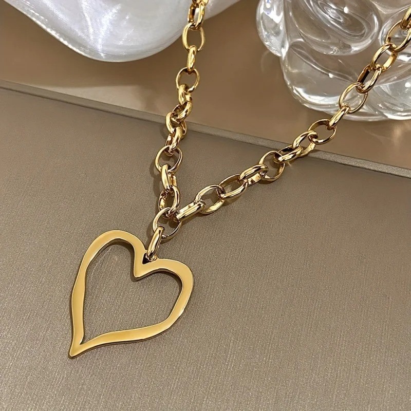 Gold Heart Pendant Necklace Stainless Steel Chain Gift for Women
