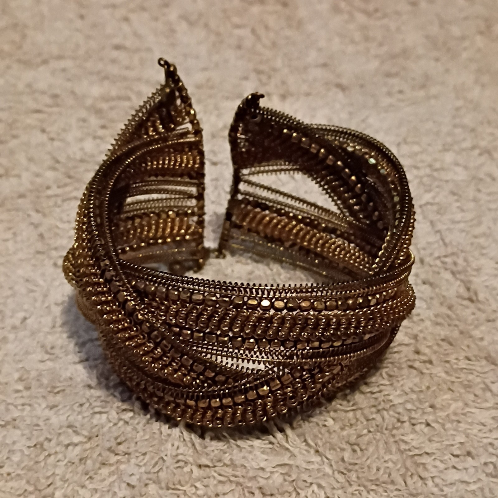 Gold Tone Multi-Row Metal Cuff Bracelet No Stone Fashion Jewelry