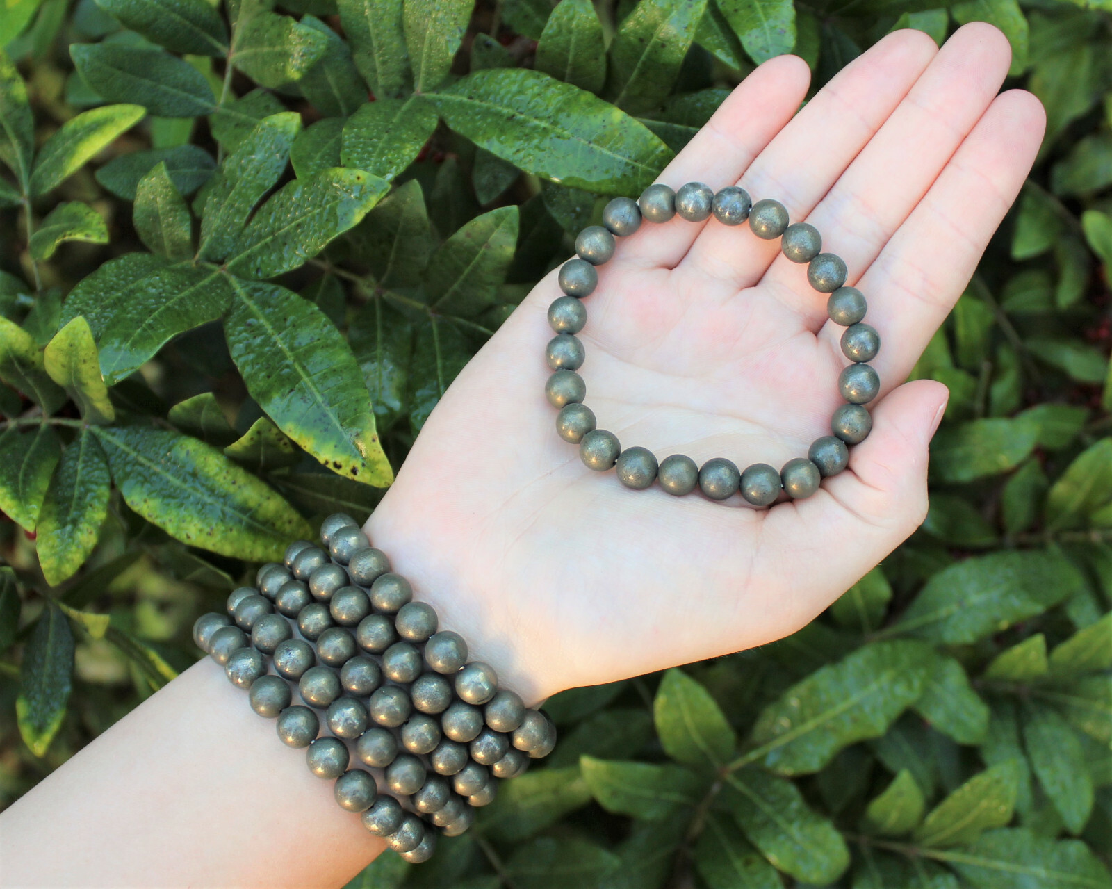 Pyrite Bead Bracelet: 8 mm Round Crystals (Natural Pyrite Stretch Bracelet)