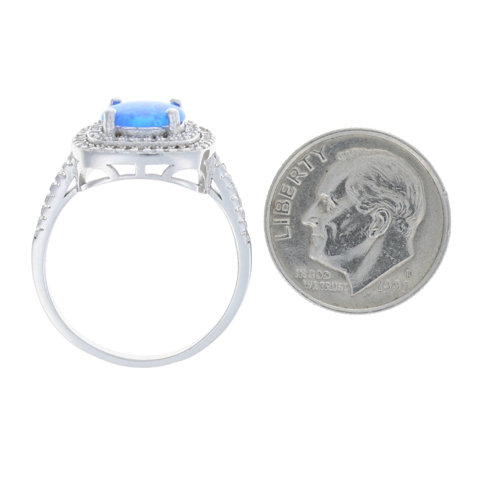 Sterling Synthetic Opal & Cubic Zirconia Double Halo Ring – 925 Round 1.60ctw
