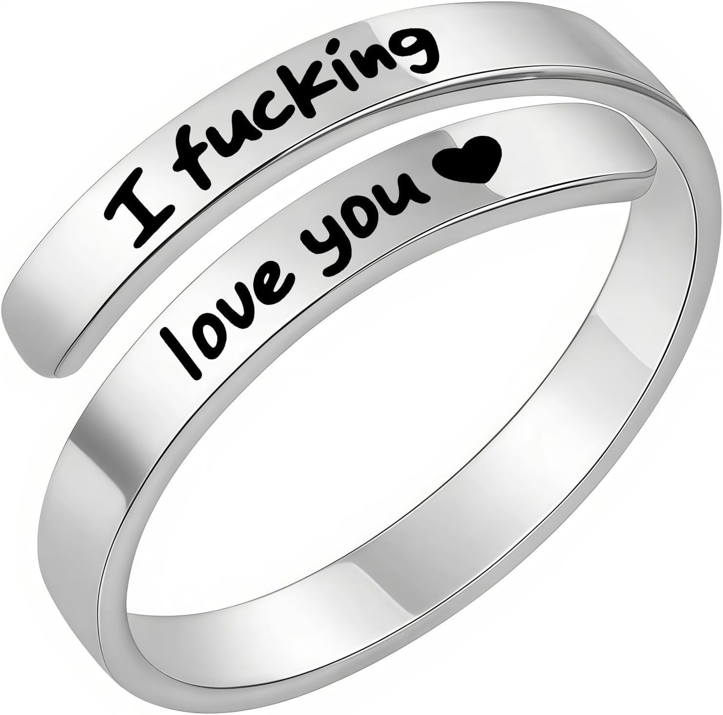 I Fcking Love You Ring, Stainless Steel Engraved Inspirational Words Heart Open