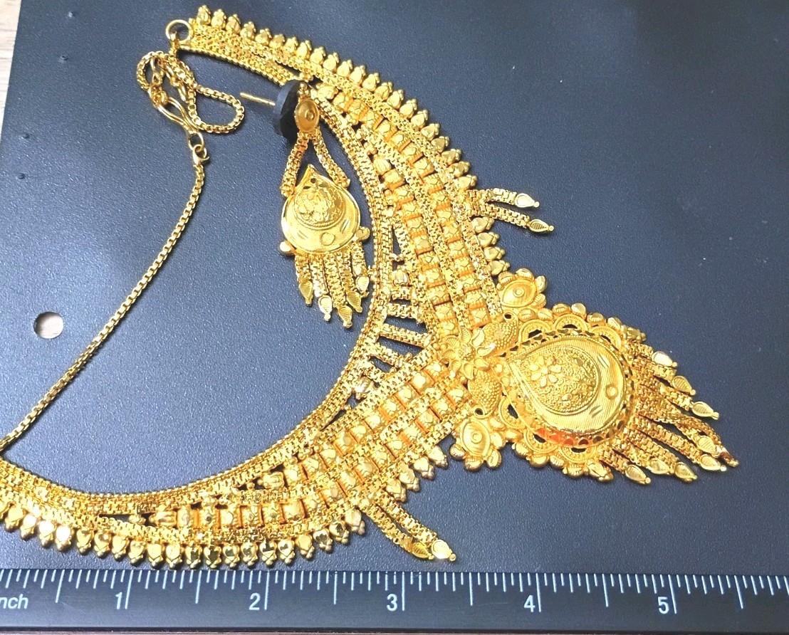 (2 Set) 22K Yellow Gold Plated Bollywood India Necklace & Earring Bells Jewelry