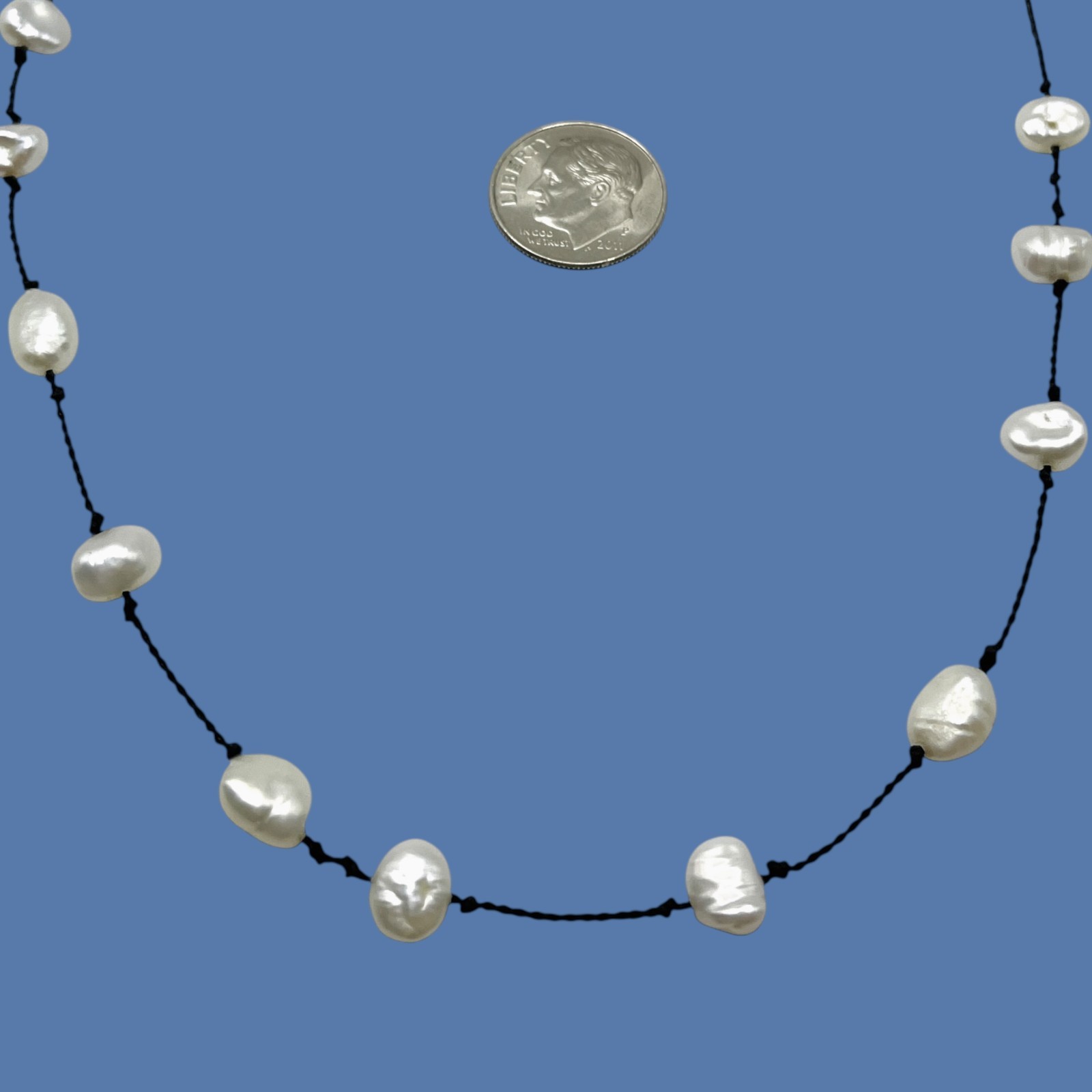 Baroque Freshwater Pearl Necklace Black Cord Casual Beach Cruise Minimalist Boho