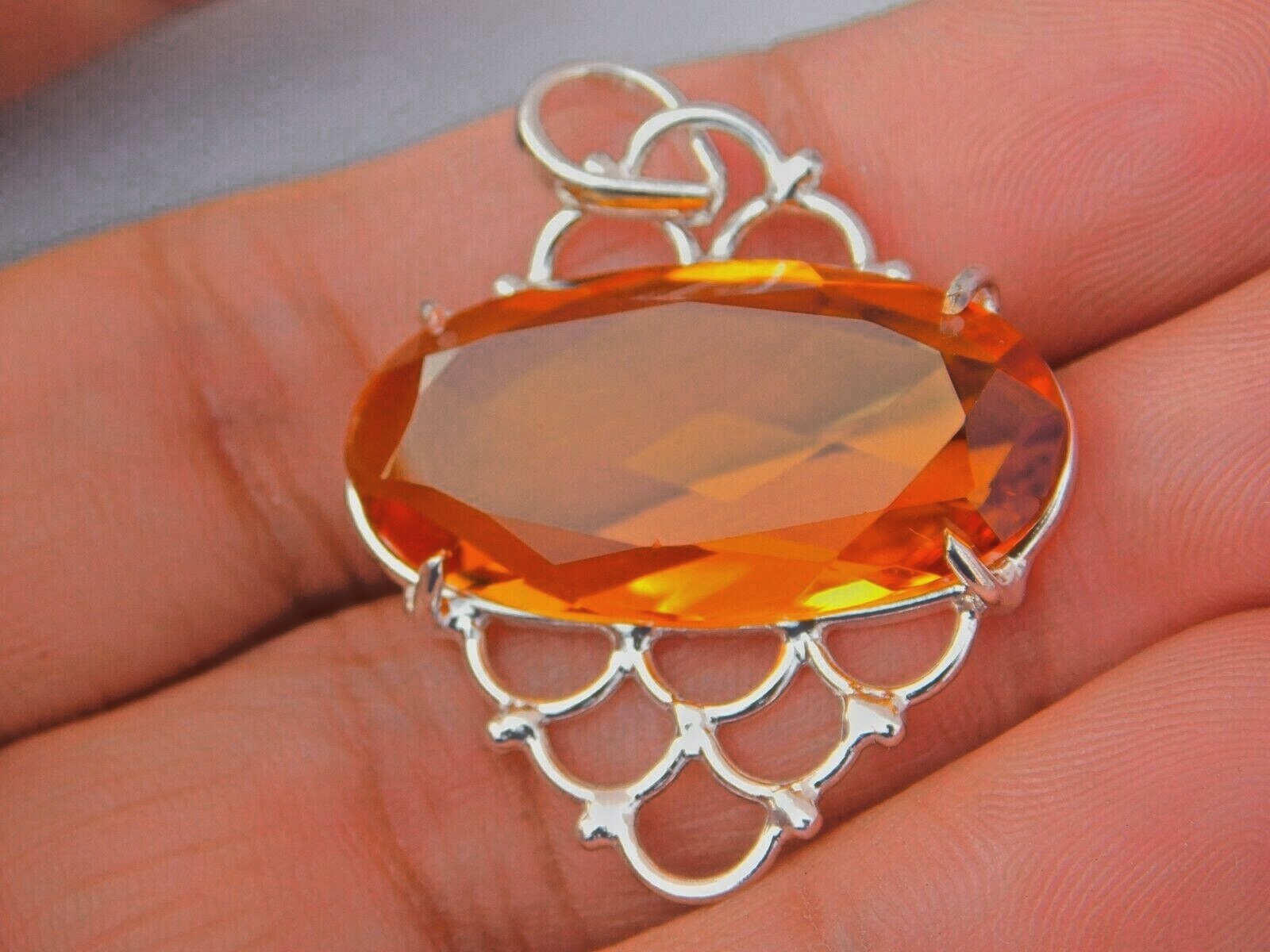 Hydro Citrine Quartz Fashion Pendant Silver Overlay Brass Fashion Oval Pendant