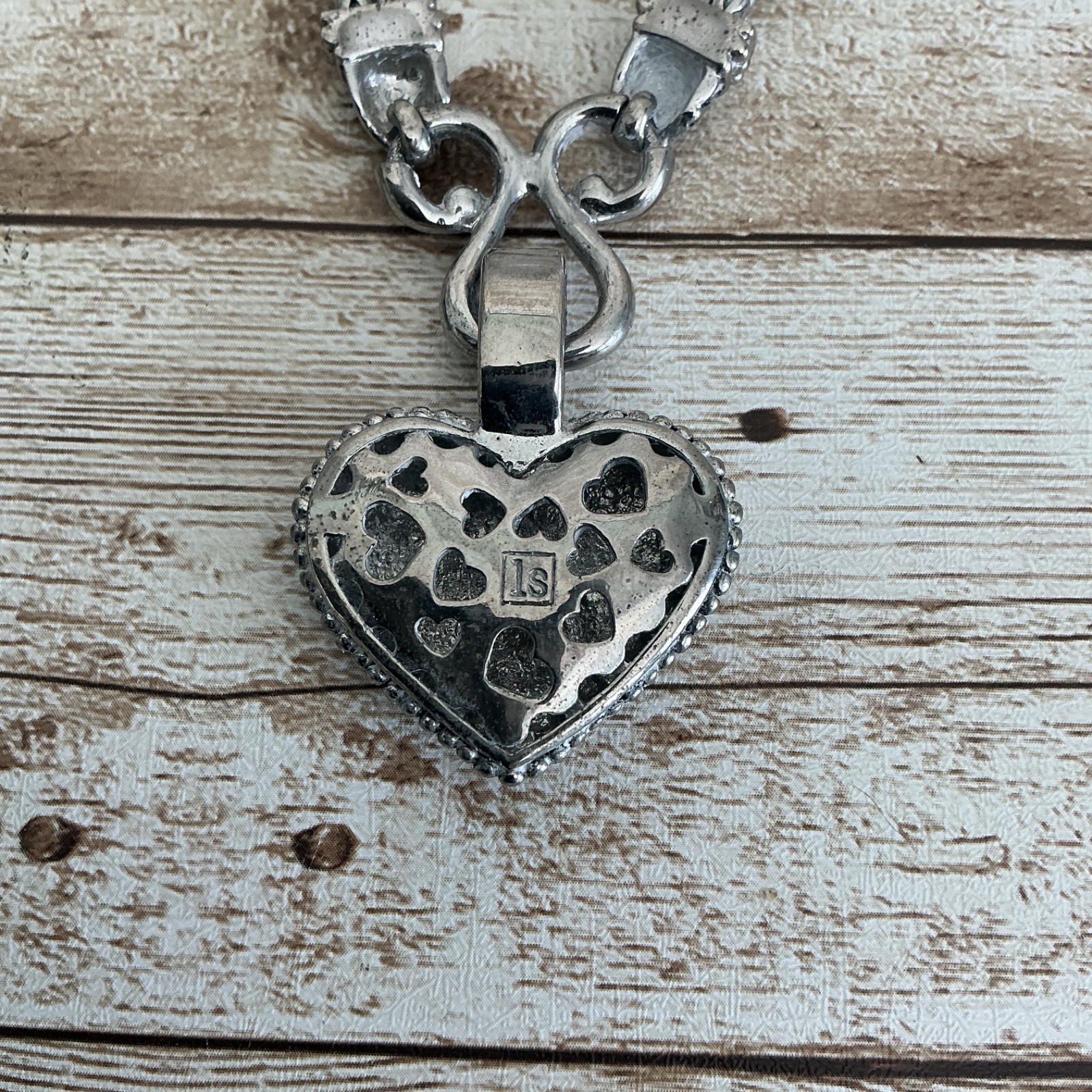 Lia Sophia “Love Dust” Cut Crystal Heart Pendant Pave Silver Tone Necklace