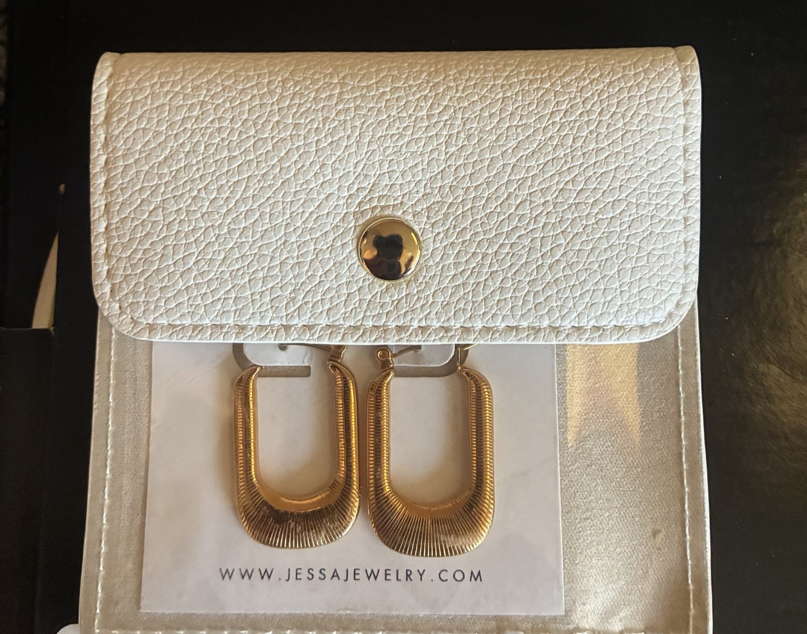 Jessa Jewelry Luna Gold Textured U-Shaped Hoop Dangle Earrings Hook Closure