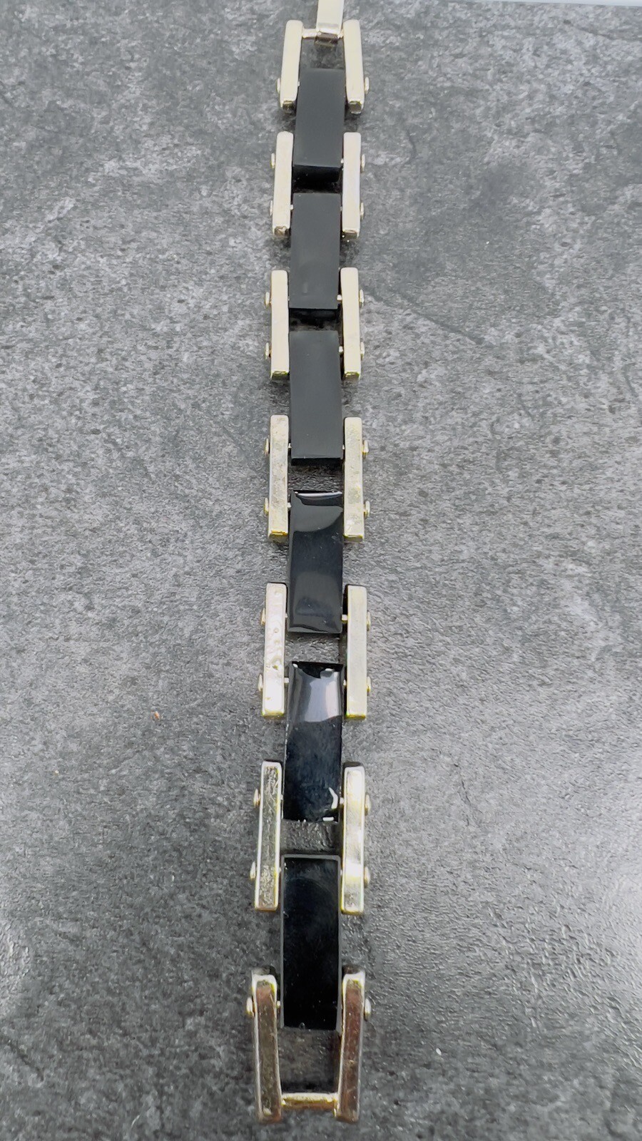Vintage Bracelet Black Acrylic, Gold-Tone Tank Trax No Makers Mark