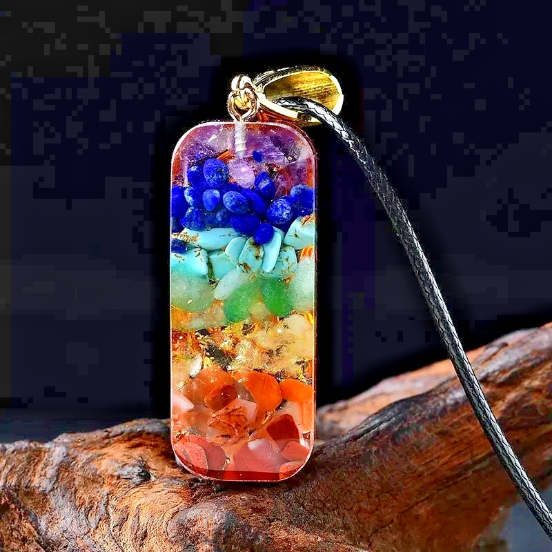 7 Chakra Natural Stone Orgonite Pendant Healing Energy Resin Amulet Necklace Gif