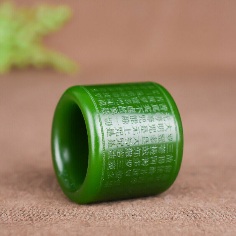 New Natural Green Jade Ring Men Thumb Buddhism Heart Meridian Ring