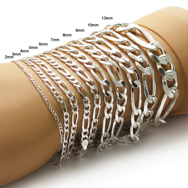 925 Sterling Silver Figaro Link Chain Bracelet (All Widths and Lengths)