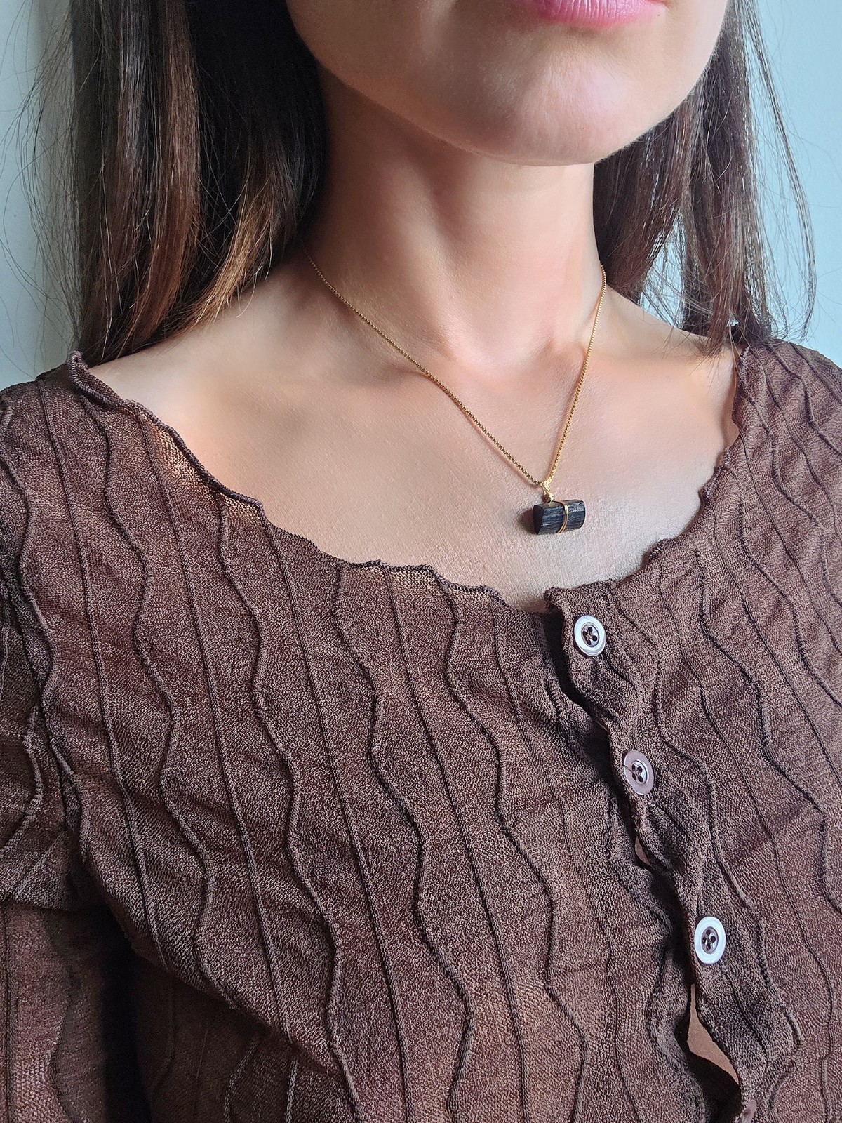 Black Tourmaline Necklace 18k Gold Natural Protection Stone Healing Jewelry