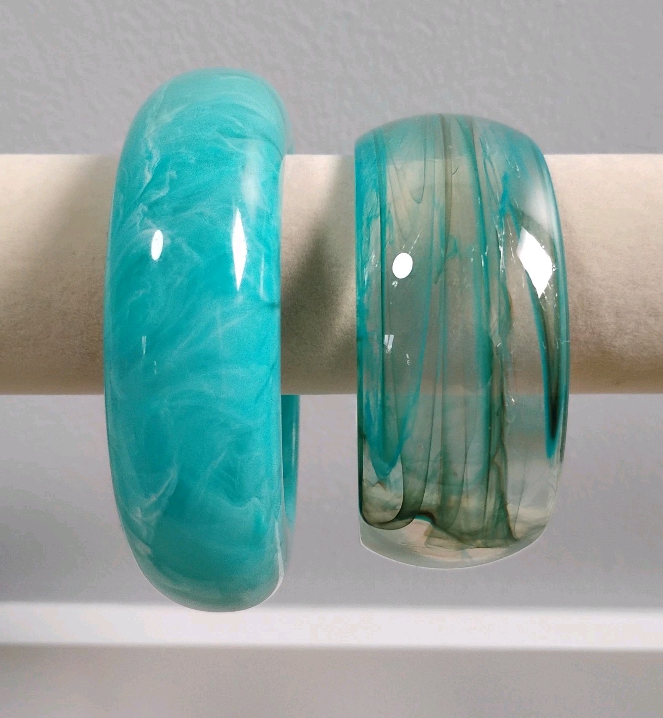 NEw Teal Blue Green Chunky Sz 8 Resin Plastic Bangle Bracelets Translucent Swirl
