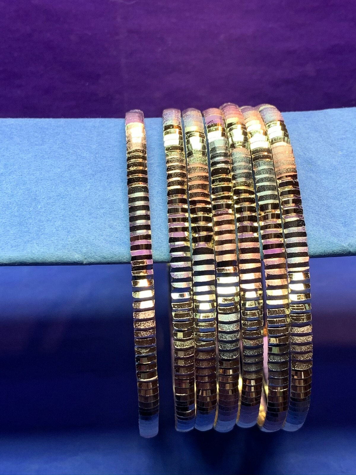 Tri-Color Beveled Cut Gold Layered Semanario Bangles Bracelets Oro Laminado 3mm