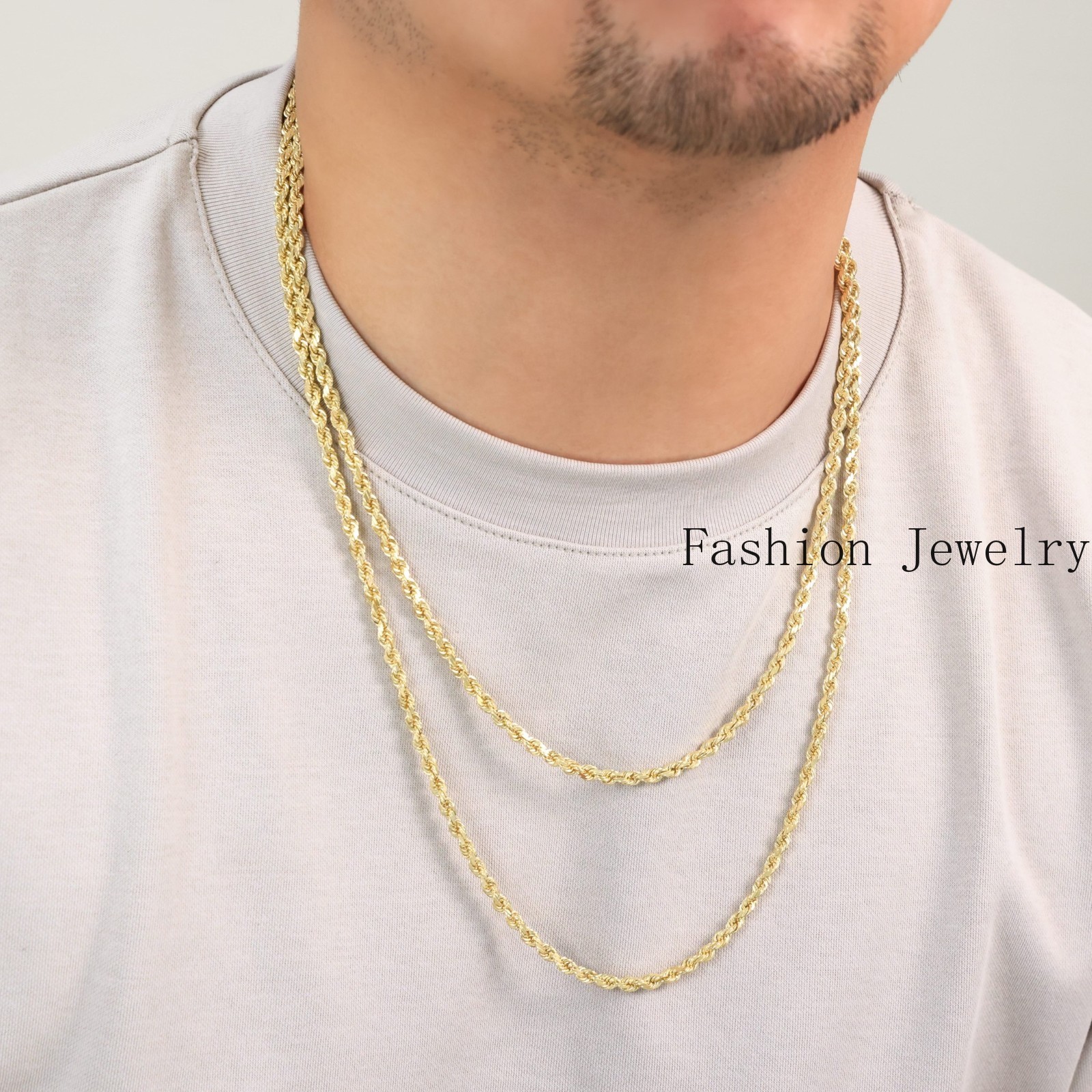 18k Yellow Gold 4mm Diamond Cut Rope Chain Italian Necklace Mens Womens 16″-28″