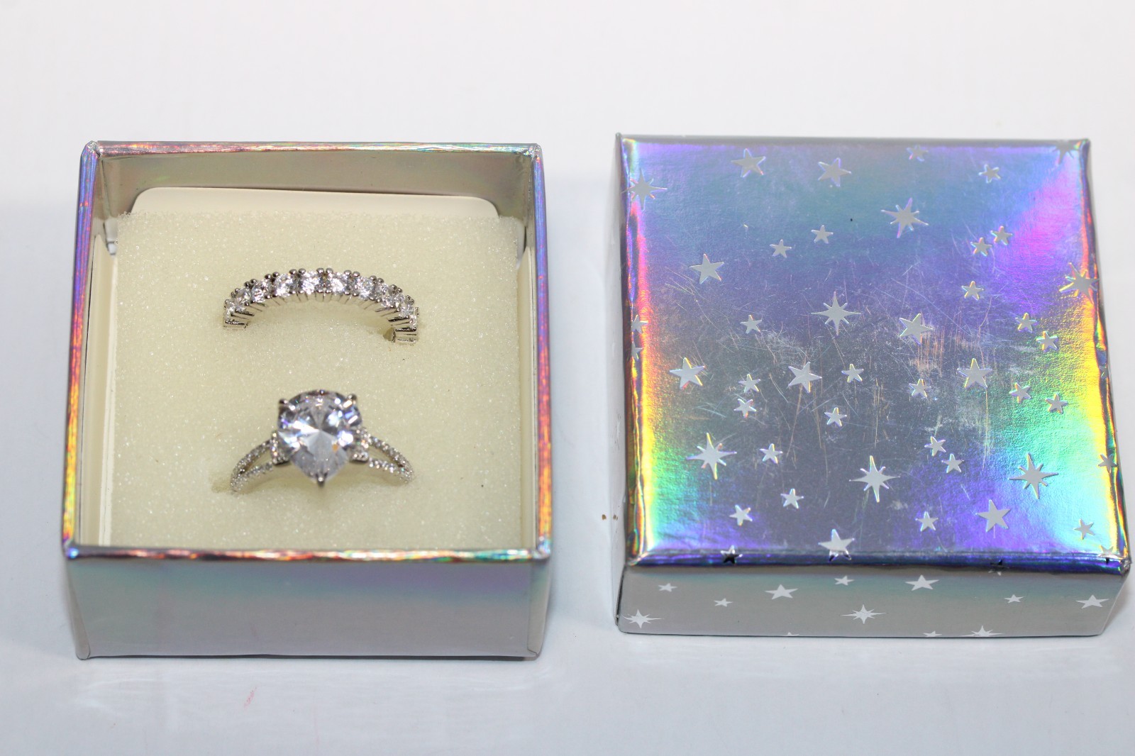 Gorgeous Sterling Silver 925 PEAR 2 Ring Wedding Set JCL NIB Size 8