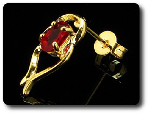 Earrings Ruby 0 3/32×0 9/32in Gold Plated 18 K.
