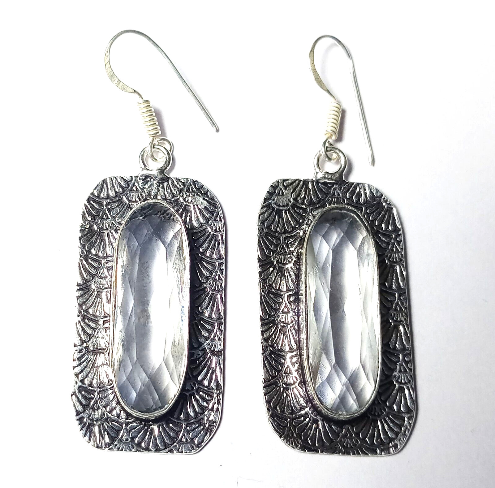 Top White Crystal Gemstone Handmade Earring Jewelry Earring Size 1.5 Inches