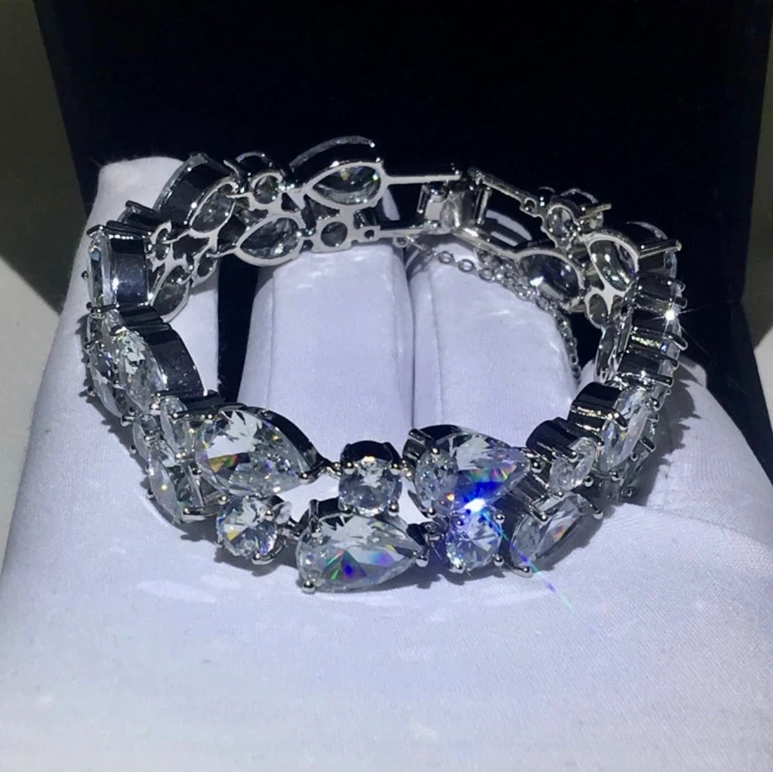 14K Platinum Plated made Simulated Diamond Tennis Bracelet Women Jewelry Gift