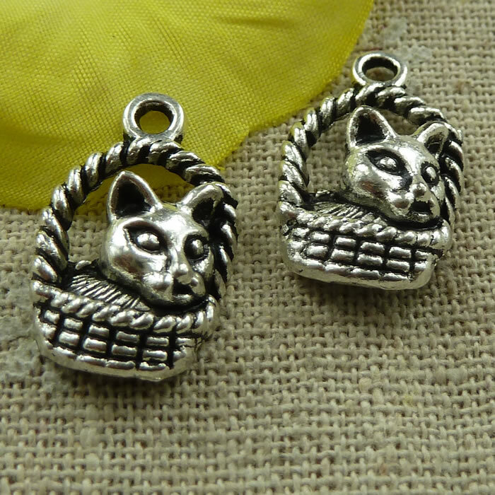 Free Ship 84 pcs tibetan silver cat charms 22X14mm L-3737